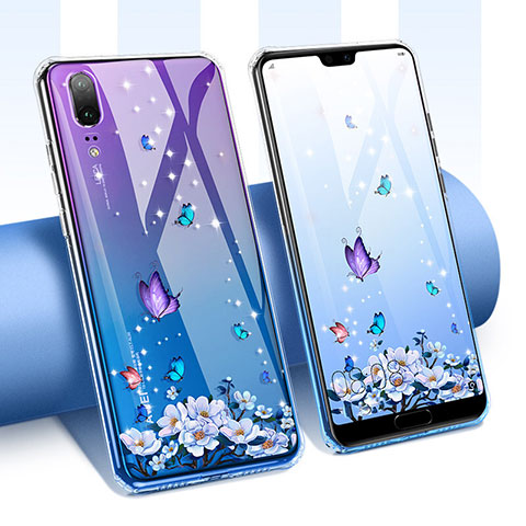 Coque Ultra Fine TPU Souple Housse Etui Transparente Fleurs T01 pour Huawei P20 Violet