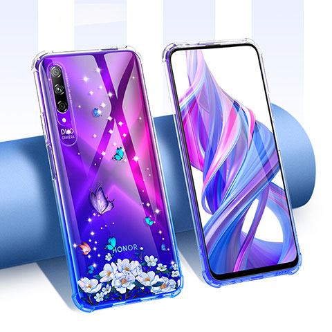 Coque Ultra Fine TPU Souple Housse Etui Transparente Fleurs T01 pour Huawei Y9s Violet