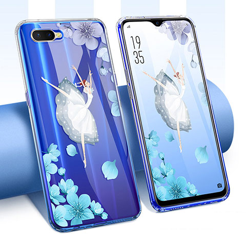 Coque Ultra Fine TPU Souple Housse Etui Transparente Fleurs T01 pour Oppo K1 Blanc