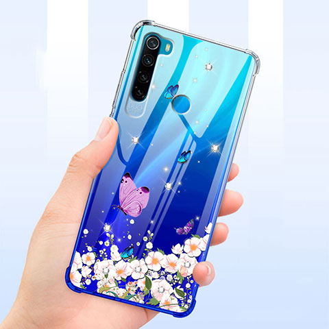 Coque Ultra Fine TPU Souple Housse Etui Transparente Fleurs T01 pour Xiaomi Redmi Note 8 (2021) Bleu