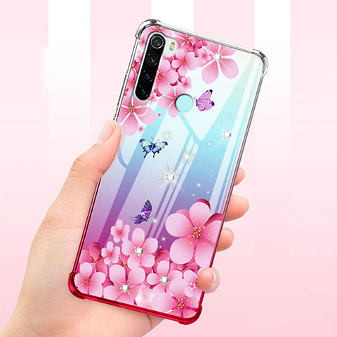 Coque Ultra Fine TPU Souple Housse Etui Transparente Fleurs T01 pour Xiaomi Redmi Note 8 (2021) Rose