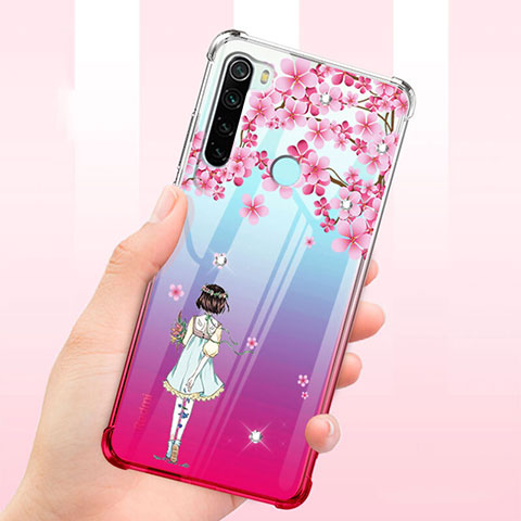 Coque Ultra Fine TPU Souple Housse Etui Transparente Fleurs T01 pour Xiaomi Redmi Note 8 (2021) Rouge