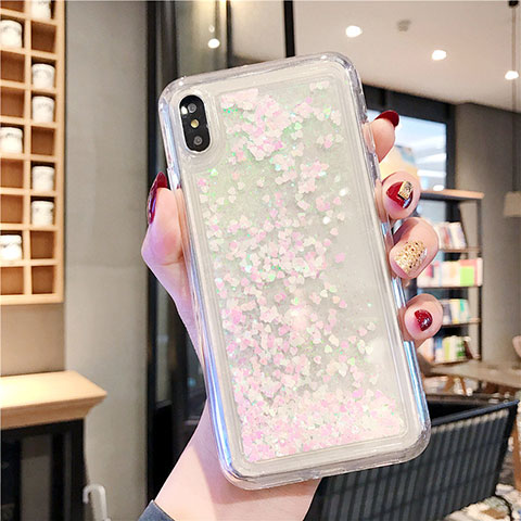 Coque Ultra Fine TPU Souple Housse Etui Transparente Fleurs T02 pour Apple iPhone Xs Blanc