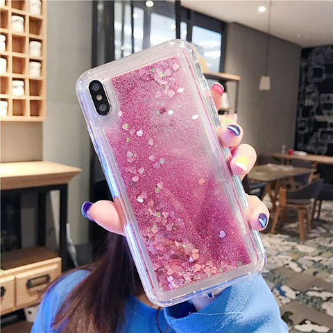 Coque Ultra Fine TPU Souple Housse Etui Transparente Fleurs T02 pour Apple iPhone Xs Max Or Rose