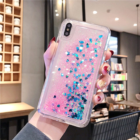 Coque Ultra Fine TPU Souple Housse Etui Transparente Fleurs T02 pour Apple iPhone Xs Max Rose