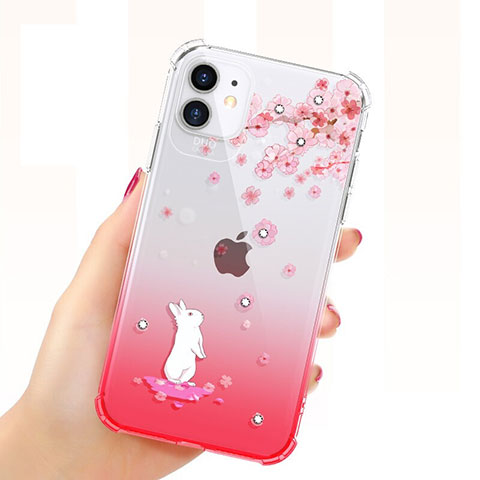 Coque Ultra Fine TPU Souple Housse Etui Transparente Fleurs T03 pour Apple iPhone 11 Rouge