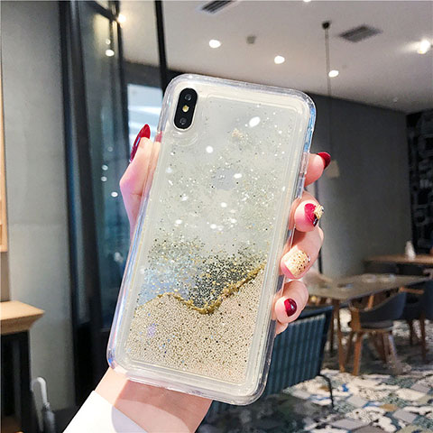 Coque Ultra Fine TPU Souple Housse Etui Transparente Fleurs T03 pour Apple iPhone XR Or