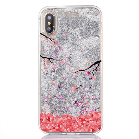 Coque Ultra Fine TPU Souple Housse Etui Transparente Fleurs T04 pour Apple iPhone Xs Blanc