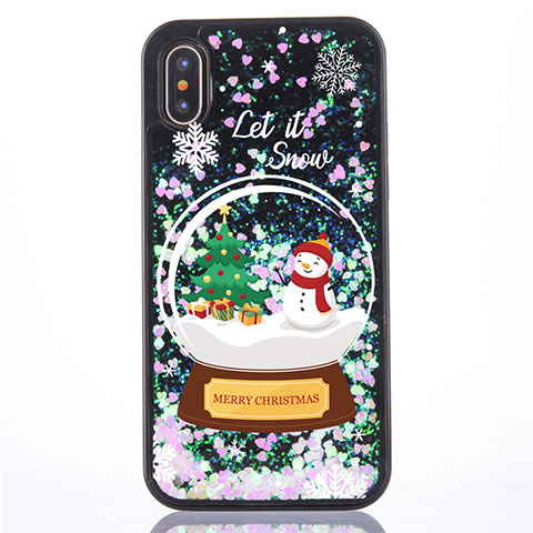 Coque Ultra Fine TPU Souple Housse Etui Transparente Fleurs T05 pour Apple iPhone Xs Noir