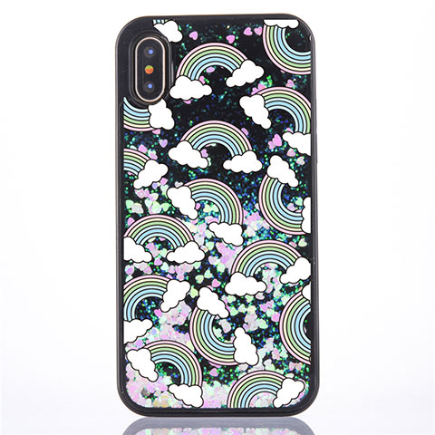 Coque Ultra Fine TPU Souple Housse Etui Transparente Fleurs T06 pour Apple iPhone Xs Noir