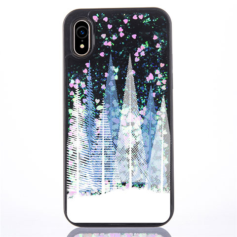 Coque Ultra Fine TPU Souple Housse Etui Transparente Fleurs T08 pour Apple iPhone XR Bleu