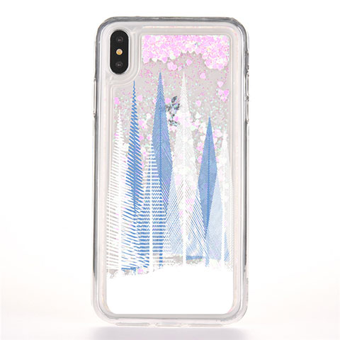 Coque Ultra Fine TPU Souple Housse Etui Transparente Fleurs T08 pour Apple iPhone Xs Bleu