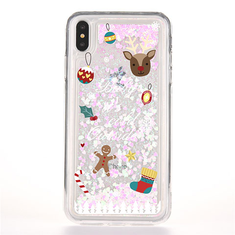 Coque Ultra Fine TPU Souple Housse Etui Transparente Fleurs T08 pour Apple iPhone Xs Max Rose