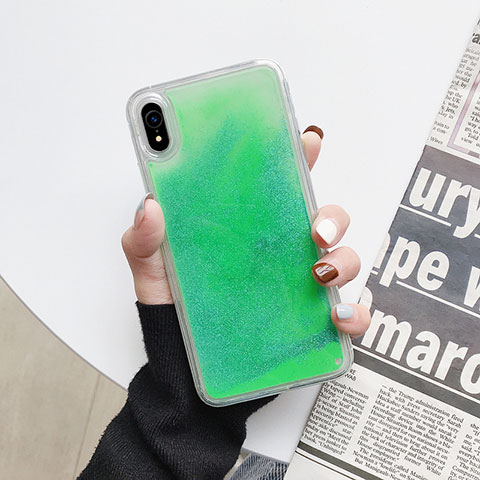 Coque Ultra Fine TPU Souple Housse Etui Transparente Fleurs T12 pour Apple iPhone XR Vert