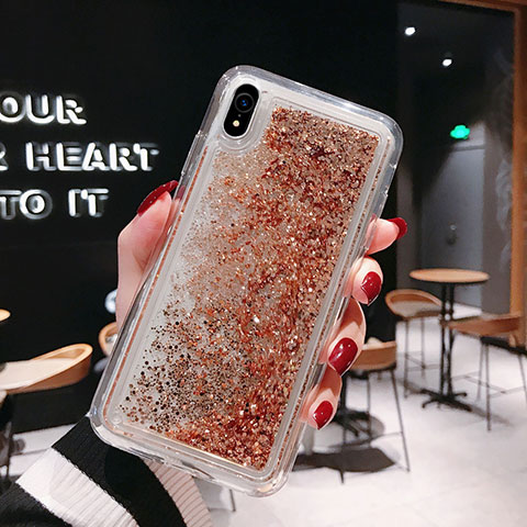 Coque Ultra Fine TPU Souple Housse Etui Transparente Fleurs T15 pour Apple iPhone XR Or