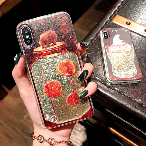 Coque Ultra Fine TPU Souple Housse Etui Transparente Fleurs T16 pour Apple iPhone Xs Rouge