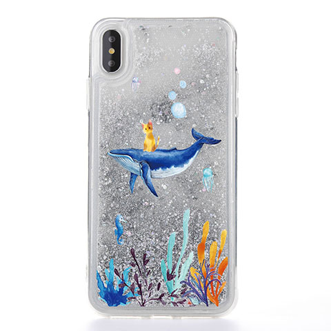 Coque Ultra Fine TPU Souple Housse Etui Transparente Fleurs T17 pour Apple iPhone X Bleu