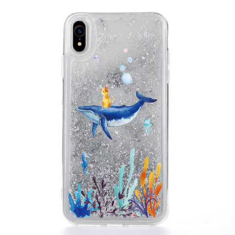 Coque Ultra Fine TPU Souple Housse Etui Transparente Fleurs T17 pour Apple iPhone XR Bleu