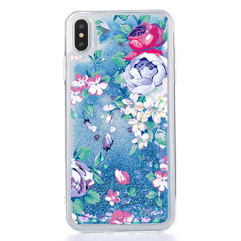 Coque Ultra Fine TPU Souple Housse Etui Transparente Fleurs T18 pour Apple iPhone X Bleu