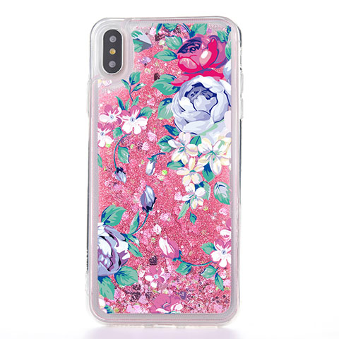 Coque Ultra Fine TPU Souple Housse Etui Transparente Fleurs T18 pour Apple iPhone X Or Rose