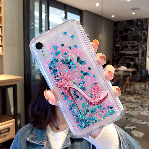 Coque Ultra Fine TPU Souple Housse Etui Transparente Fleurs T21 pour Apple iPhone XR Bleu