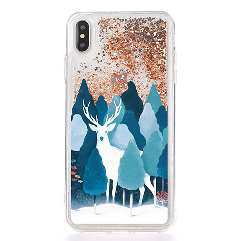 Coque Ultra Fine TPU Souple Housse Etui Transparente Fleurs T22 pour Apple iPhone X Or