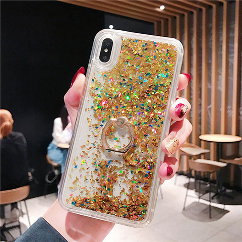 Coque Ultra Fine TPU Souple Housse Etui Transparente Fleurs T25 pour Apple iPhone X Or