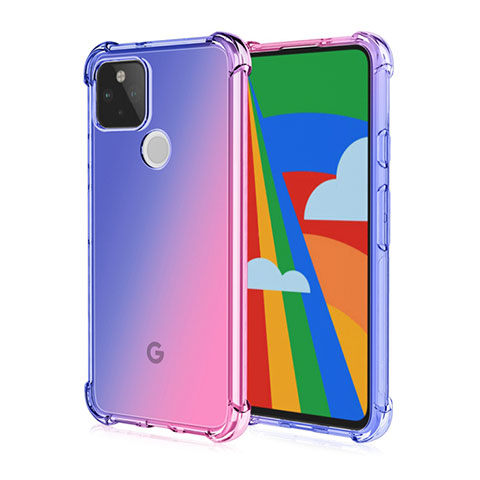 Coque Ultra Fine TPU Souple Housse Etui Transparente H01 pour Google Pixel 5 Bleu