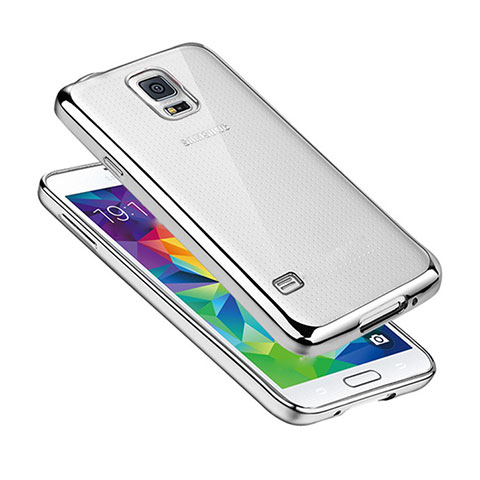 Coque Ultra Fine TPU Souple Housse Etui Transparente H01 pour Samsung Galaxy S5 Duos Plus Argent