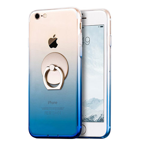 Coque Ultra Fine Transparente Souple Degrade et Support Bague Anneau pour Apple iPhone 8 Bleu