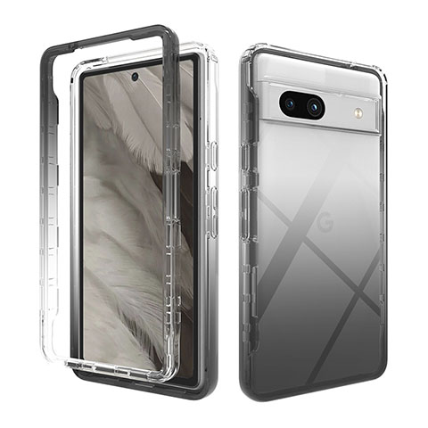 Coque Ultra Fine Transparente Souple Housse Etui 360 Degres Avant et Arriere Degrade JX1 pour Google Pixel 7a 5G Noir