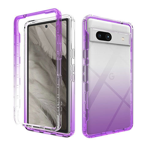 Coque Ultra Fine Transparente Souple Housse Etui 360 Degres Avant et Arriere Degrade JX1 pour Google Pixel 7a 5G Violet