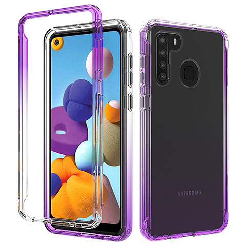 Coque Ultra Fine Transparente Souple Housse Etui 360 Degres Avant et Arriere Degrade JX1 pour Samsung Galaxy A21s Violet