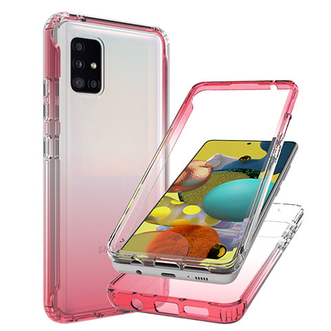 Coque Ultra Fine Transparente Souple Housse Etui 360 Degres Avant et Arriere Degrade JX1 pour Samsung Galaxy A51 5G Rouge