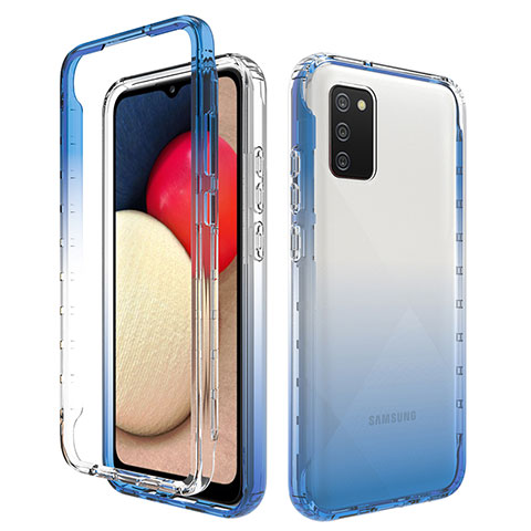 Coque Ultra Fine Transparente Souple Housse Etui 360 Degres Avant et Arriere Degrade JX4 pour Samsung Galaxy A02s Bleu