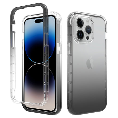 Coque Ultra Fine Transparente Souple Housse Etui 360 Degres Avant et Arriere Degrade pour Apple iPhone 16 Pro Gris Fonce