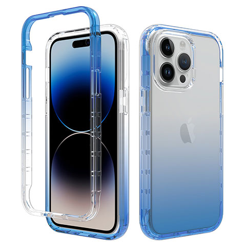 Coque Ultra Fine Transparente Souple Housse Etui 360 Degres Avant et Arriere Degrade pour Apple iPhone 16 Pro Max Bleu