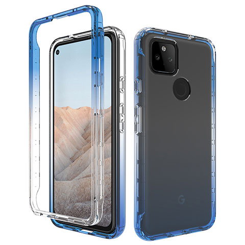 Coque Ultra Fine Transparente Souple Housse Etui 360 Degres Avant et Arriere Degrade pour Google Pixel 5a 5G Bleu