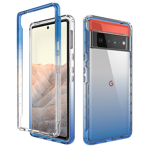 Coque Ultra Fine Transparente Souple Housse Etui 360 Degres Avant et Arriere Degrade pour Google Pixel 6 Pro 5G Bleu