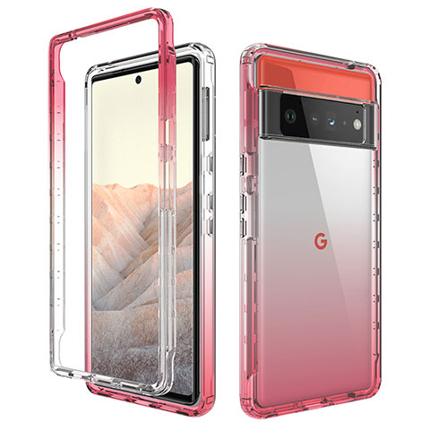 Coque Ultra Fine Transparente Souple Housse Etui 360 Degres Avant et Arriere Degrade pour Google Pixel 6 Pro 5G Rouge