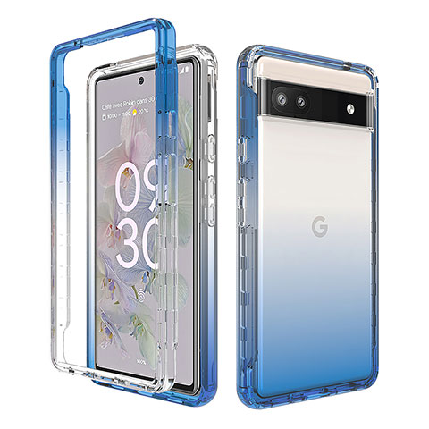 Coque Ultra Fine Transparente Souple Housse Etui 360 Degres Avant et Arriere Degrade pour Google Pixel 6a 5G Bleu