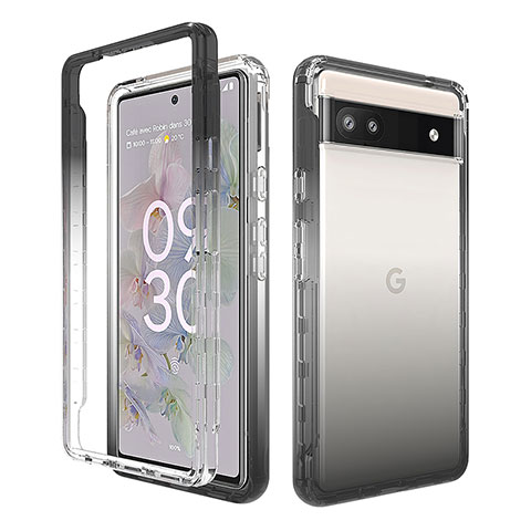 Coque Ultra Fine Transparente Souple Housse Etui 360 Degres Avant et Arriere Degrade pour Google Pixel 6a 5G Gris Fonce