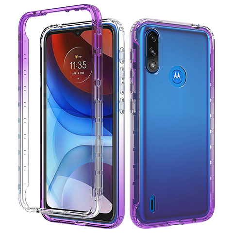 Coque Ultra Fine Transparente Souple Housse Etui 360 Degres Avant et Arriere Degrade pour Motorola Moto E7 Power Violet