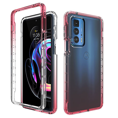 Coque Ultra Fine Transparente Souple Housse Etui 360 Degres Avant et Arriere Degrade pour Motorola Moto Edge S Pro 5G Rouge