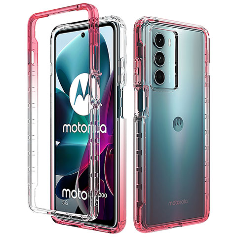 Coque Ultra Fine Transparente Souple Housse Etui 360 Degres Avant et Arriere Degrade pour Motorola Moto G200 5G Rouge