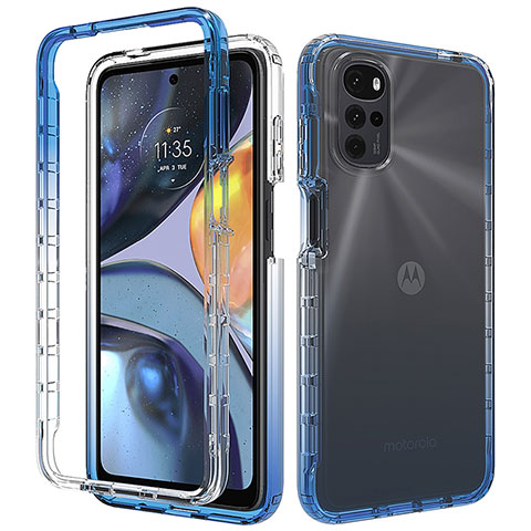 Coque Ultra Fine Transparente Souple Housse Etui 360 Degres Avant et Arriere Degrade pour Motorola Moto G22 Bleu