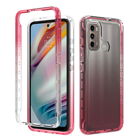 Coque Ultra Fine Transparente Souple Housse Etui 360 Degres Avant et Arriere Degrade pour Motorola Moto G40 Fusion Rouge