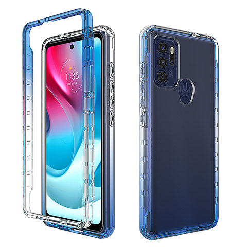 Coque Ultra Fine Transparente Souple Housse Etui 360 Degres Avant et Arriere Degrade pour Motorola Moto G60s Bleu