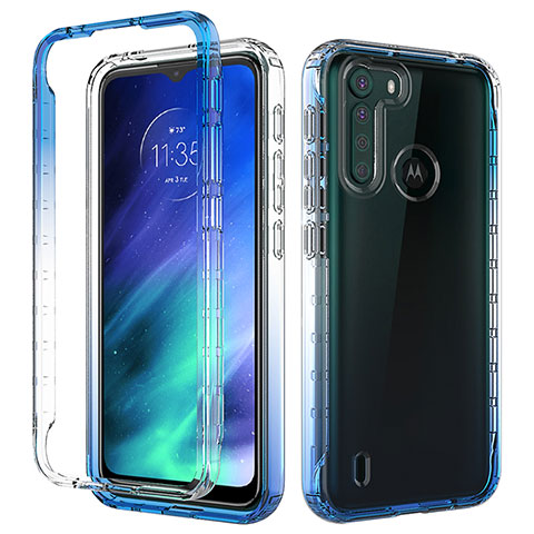 Coque Ultra Fine Transparente Souple Housse Etui 360 Degres Avant et Arriere Degrade pour Motorola Moto One Fusion Bleu