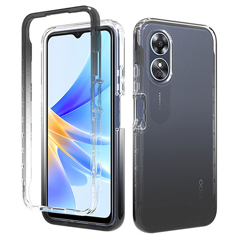 Coque Ultra Fine Transparente Souple Housse Etui 360 Degres Avant et Arriere Degrade pour Oppo A17 Gris Fonce